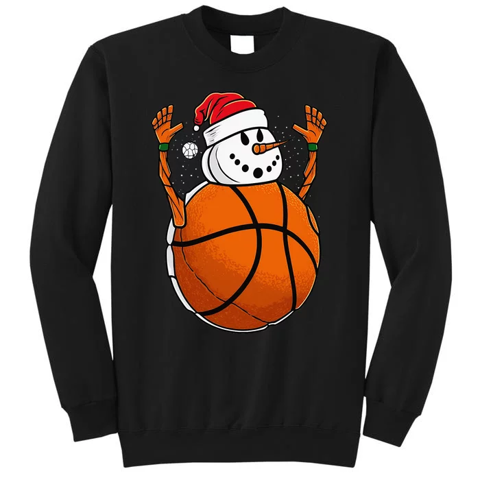 Basketball Snowman Love Winter Christmas Santa Hat Lover Tall Sweatshirt