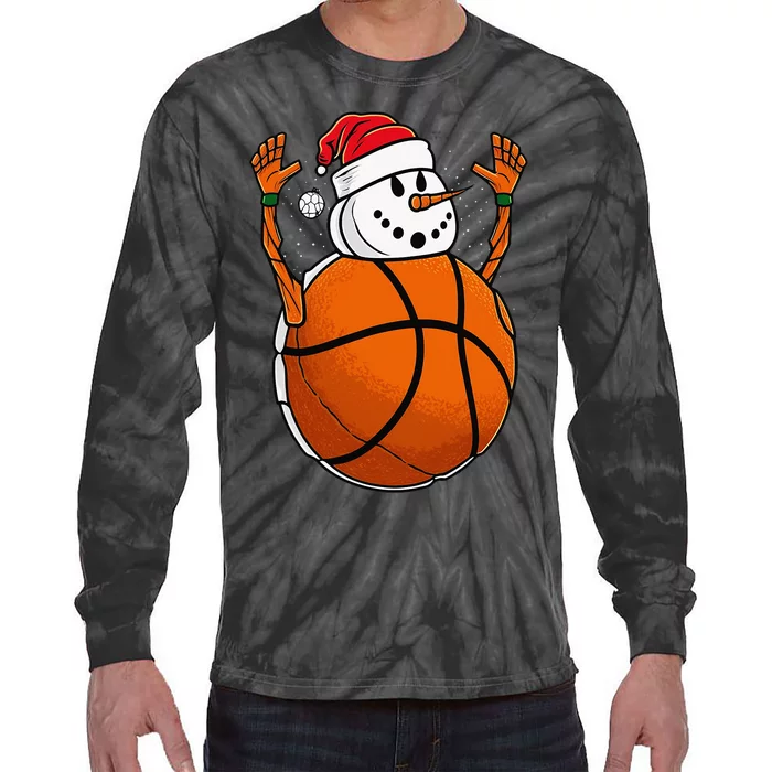 Basketball Snowman Love Winter Christmas Santa Hat Lover Tie-Dye Long Sleeve Shirt