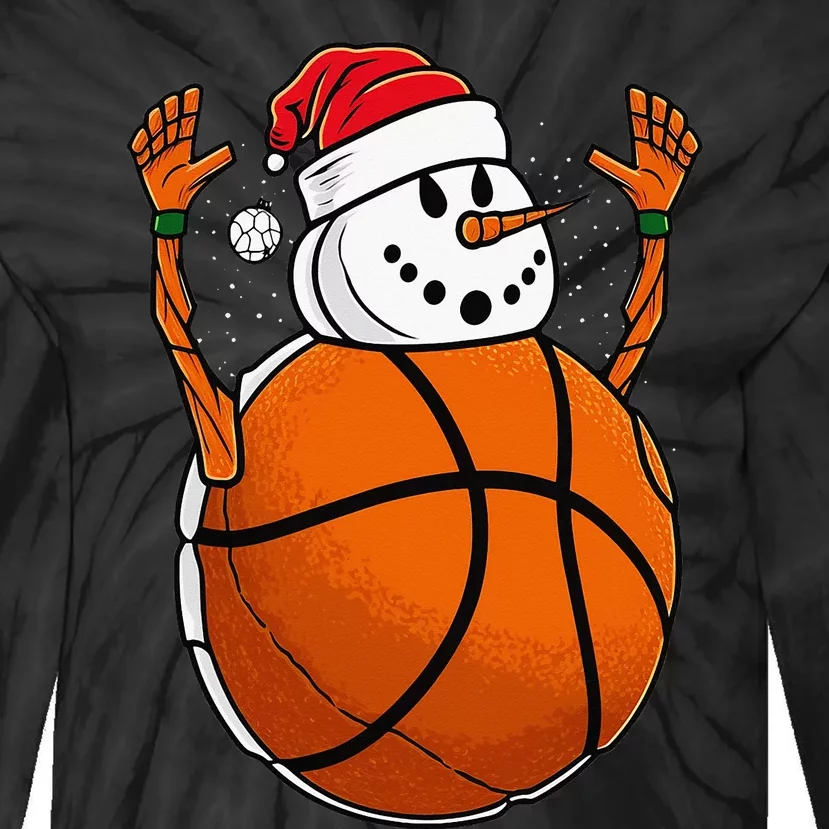 Basketball Snowman Love Winter Christmas Santa Hat Lover Tie-Dye Long Sleeve Shirt