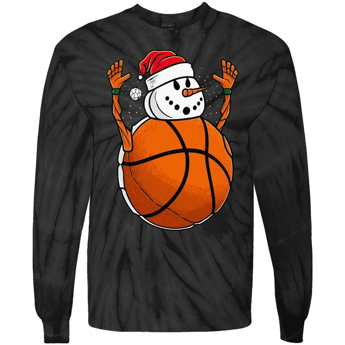 Basketball Snowman Love Winter Christmas Santa Hat Lover Tie-Dye Long Sleeve Shirt