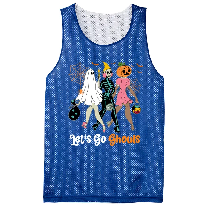 Boo Skeleton Lets Go Ghouls Halloween Costume Retro Groovy Cool Gift Mesh Reversible Basketball Jersey Tank