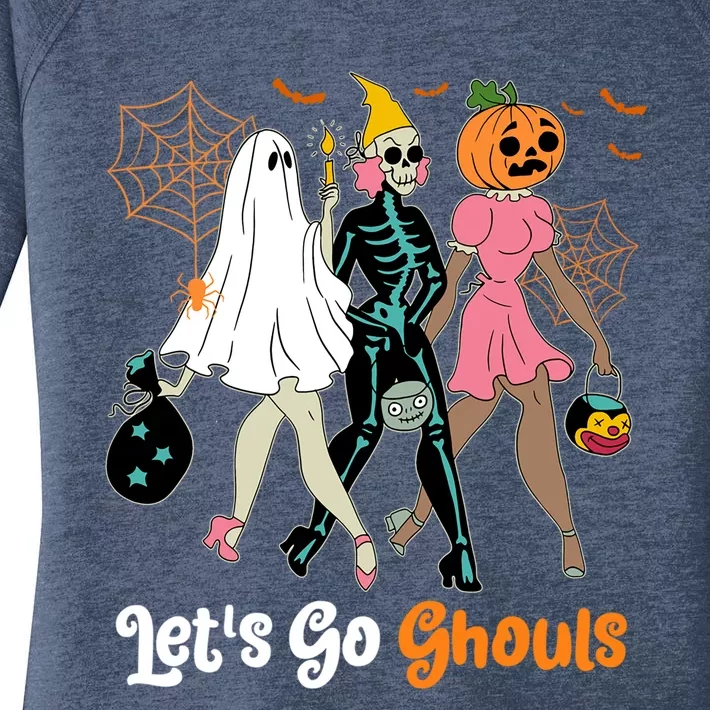 Boo Skeleton Lets Go Ghouls Halloween Costume Retro Groovy Cool Gift Women's Perfect Tri Tunic Long Sleeve Shirt