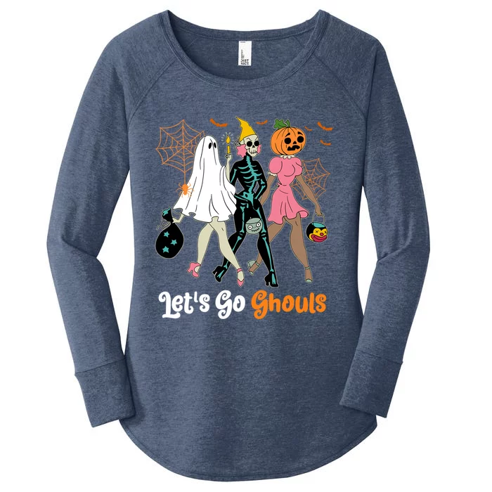 Boo Skeleton Lets Go Ghouls Halloween Costume Retro Groovy Cool Gift Women's Perfect Tri Tunic Long Sleeve Shirt