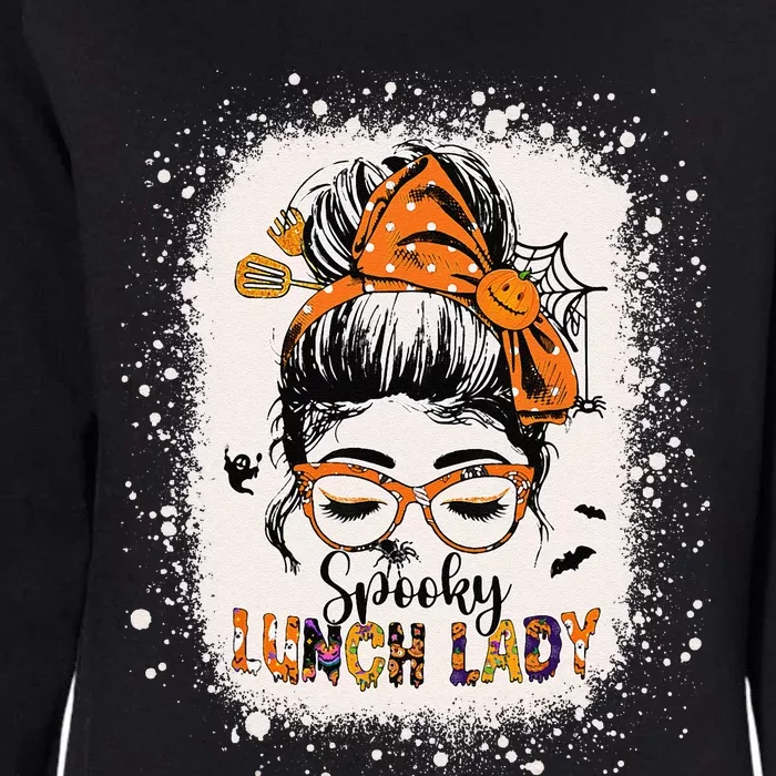 Bleached Spooky Lunch Lady Messy Bun Halloween Lunch Lady Womens California Wash Sweatshirt