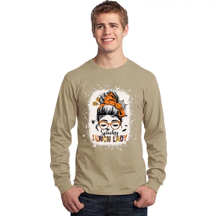 Bleached Spooky Lunch Lady Messy Bun Halloween Lunch Lady Tall Long Sleeve T-Shirt