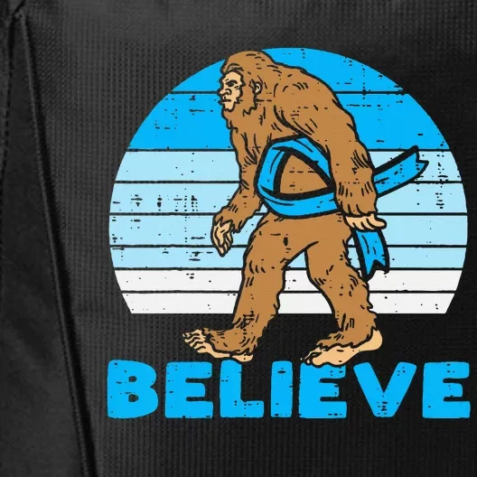 Bigfoot Sasquatch Light Blue Ribbon Prostate Cancer Aware City Backpack