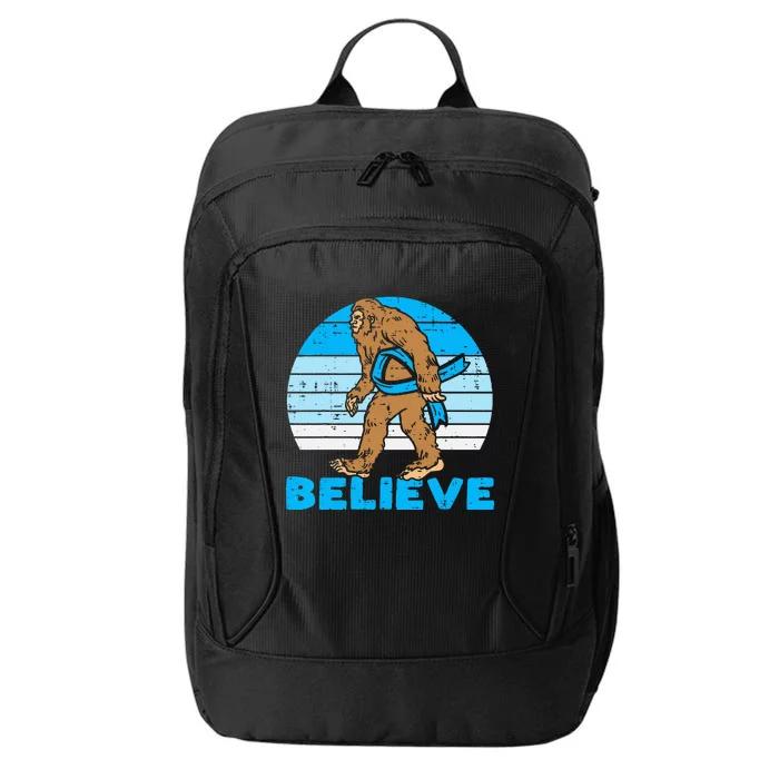 Bigfoot Sasquatch Light Blue Ribbon Prostate Cancer Aware City Backpack