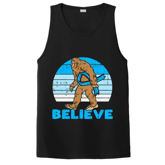 Bigfoot Sasquatch Light Blue Ribbon Prostate Cancer Aware Performance Tank