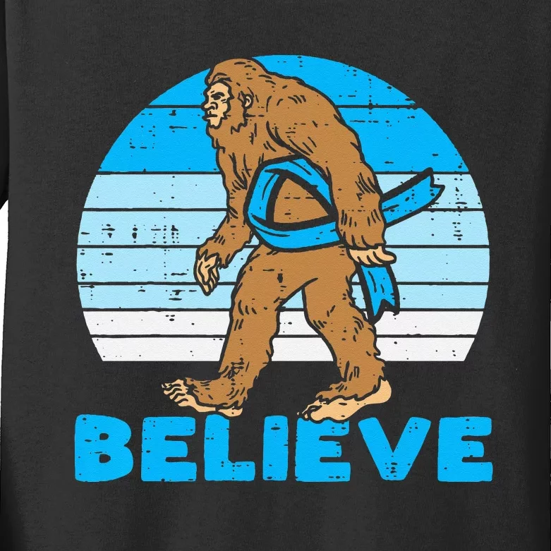 Bigfoot Sasquatch Light Blue Ribbon Prostate Cancer Aware Kids Long Sleeve Shirt