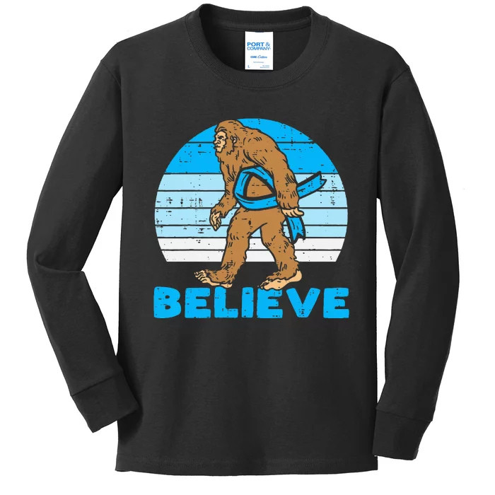 Bigfoot Sasquatch Light Blue Ribbon Prostate Cancer Aware Kids Long Sleeve Shirt