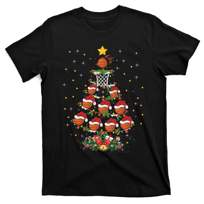 Basketball Sports Lover Santa Hat Basketball Christmas Tree T-Shirt