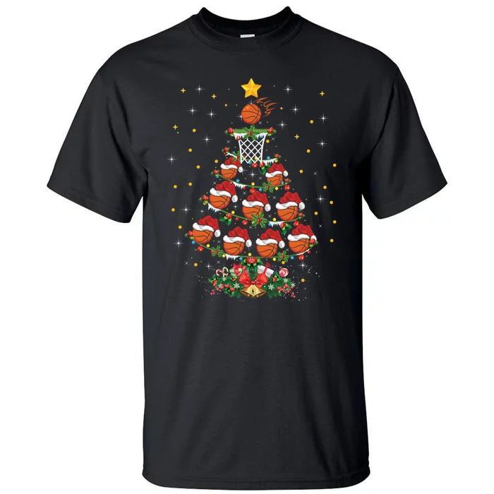 Basketball Sports Lover Santa Hat Basketball Christmas Tree Tall T-Shirt