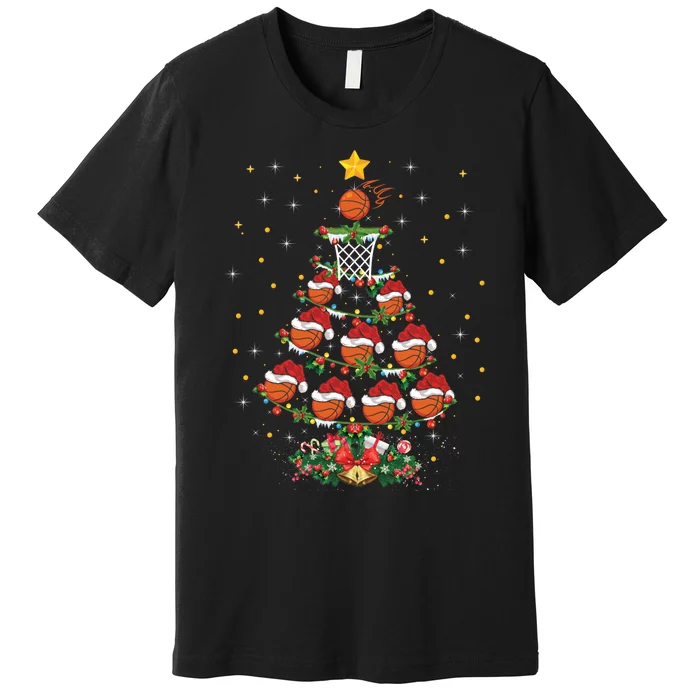 Basketball Sports Lover Santa Hat Basketball Christmas Tree Premium T-Shirt