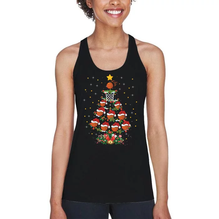 Basketball Sports Lover Santa Hat Basketball Christmas Tree Women's Racerback Tank