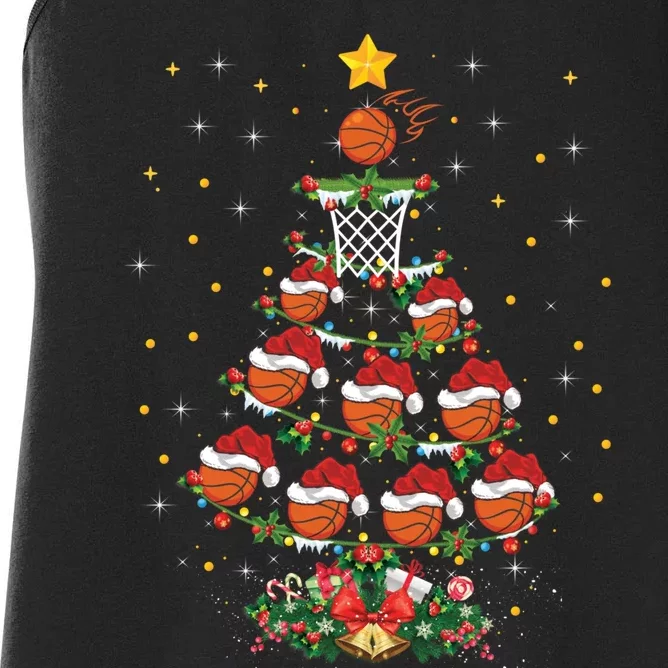 Basketball Sports Lover Santa Hat Basketball Christmas Tree Women's Racerback Tank