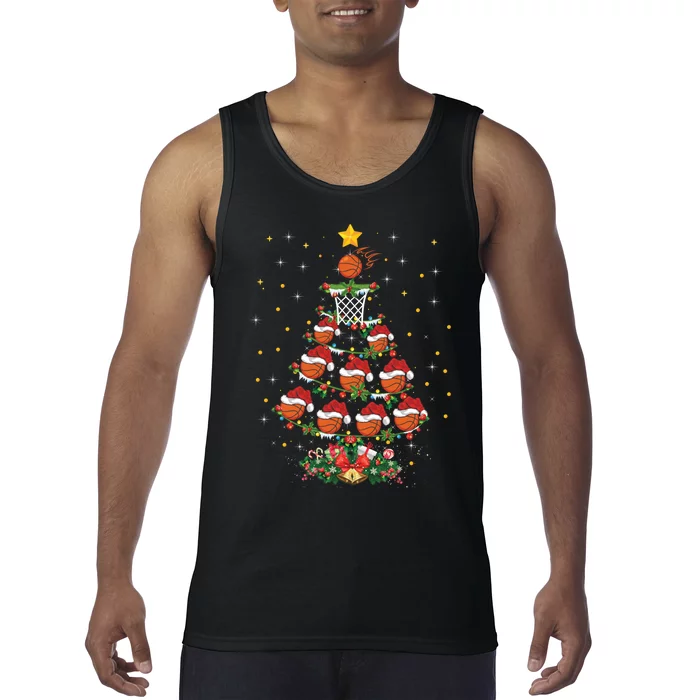 Basketball Sports Lover Santa Hat Basketball Christmas Tree Tank Top