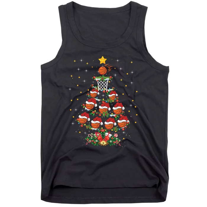 Basketball Sports Lover Santa Hat Basketball Christmas Tree Tank Top