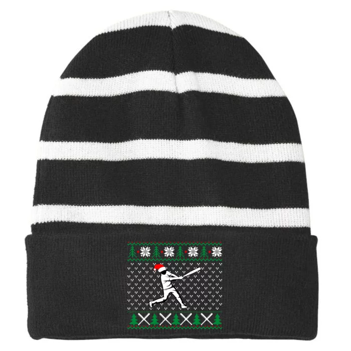 Baseball Sport Lover Ugly Christmas Sweater Striped Beanie with Solid Band