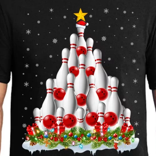 Bowling Sports Lover Xmas Tree Santa Christmas Bowling Gift Pajama Set