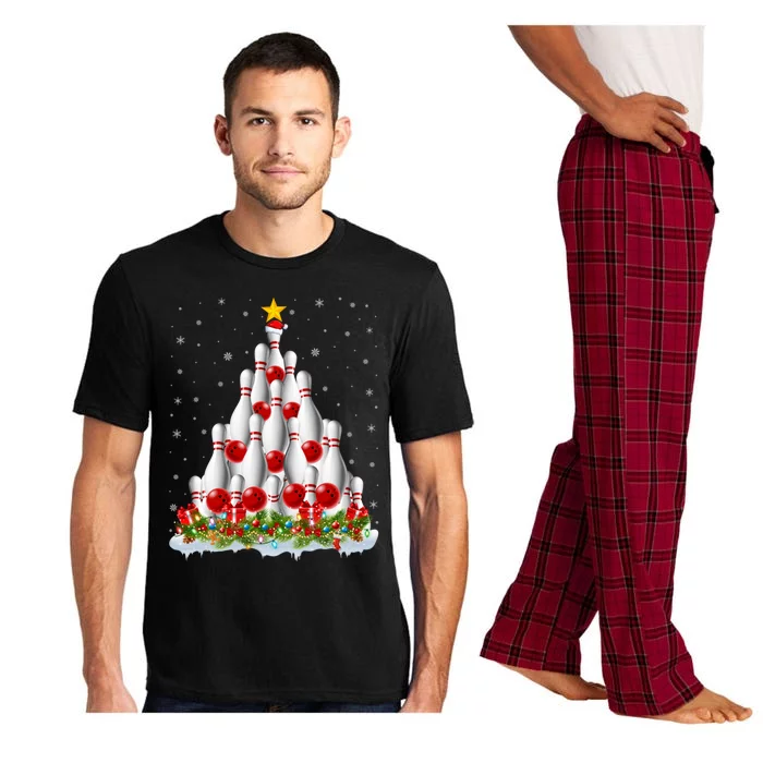 Bowling Sports Lover Xmas Tree Santa Christmas Bowling Gift Pajama Set