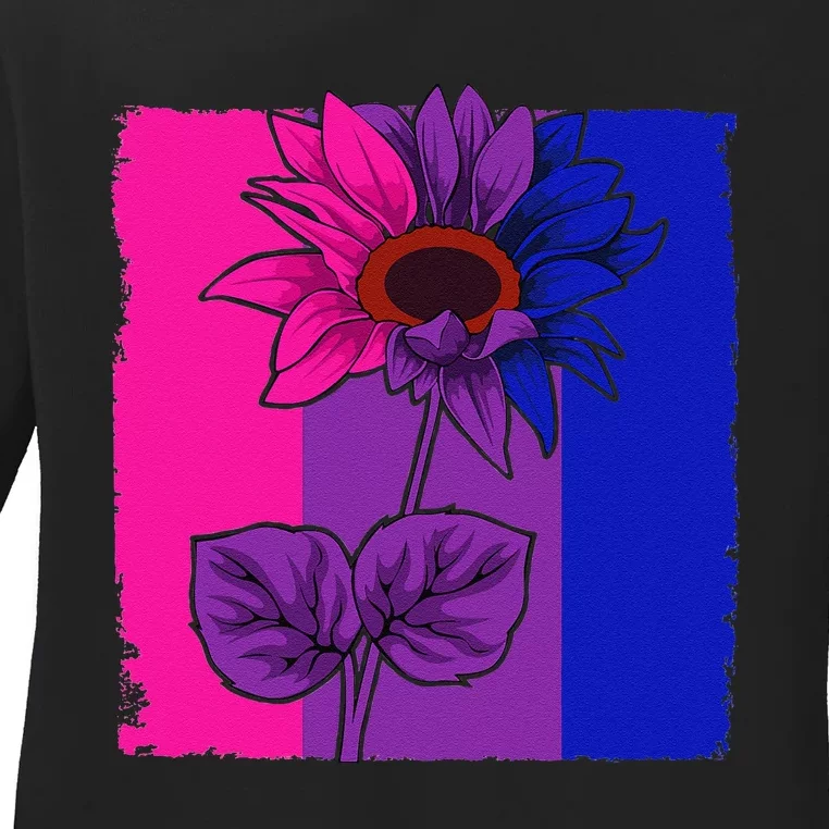 Bisexual Sunflower LGBTQ Cute Animal Subtle Bi Pride Flag Ladies Long Sleeve Shirt