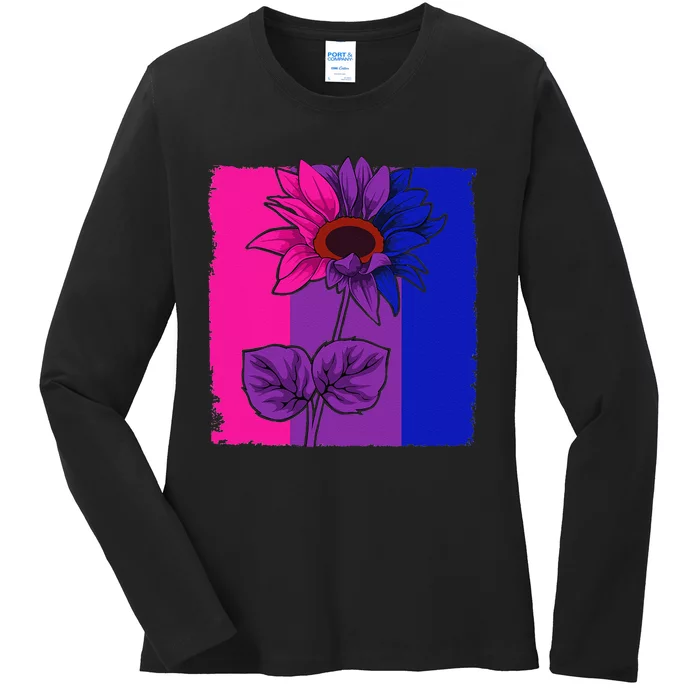 Bisexual Sunflower LGBTQ Cute Animal Subtle Bi Pride Flag Ladies Long Sleeve Shirt