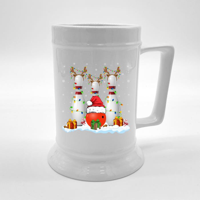 Bowling Sport Lover Xmas Lights Santa Bowling Christmas Gift Front & Back Beer Stein