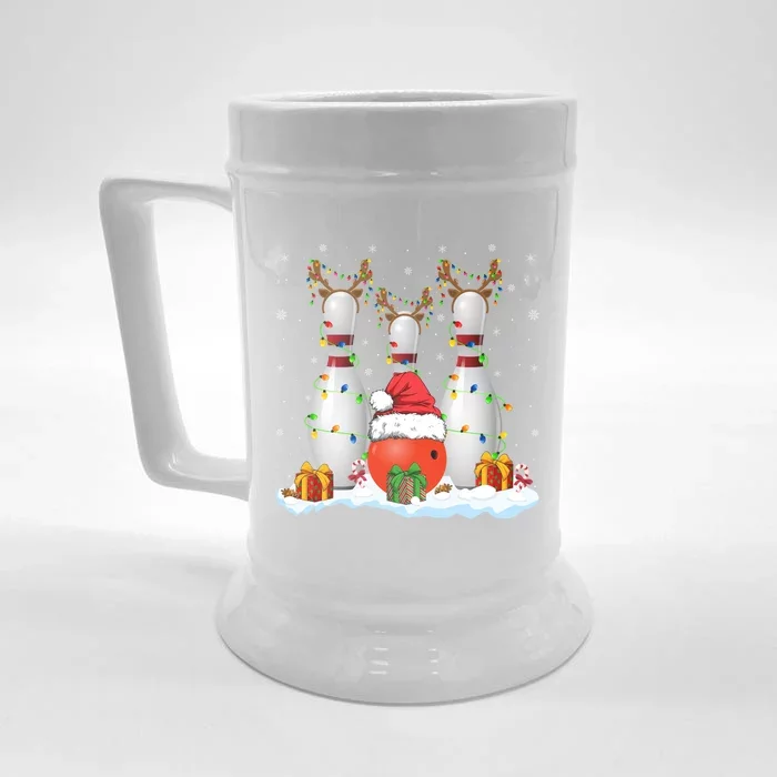 Bowling Sport Lover Xmas Lights Santa Bowling Christmas Gift Front & Back Beer Stein