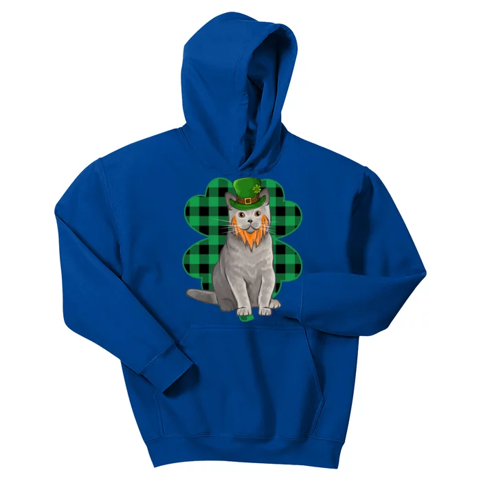 British Shorthair Leprechaun St Patricks Day Lucky Clover Great Gift Kids Hoodie