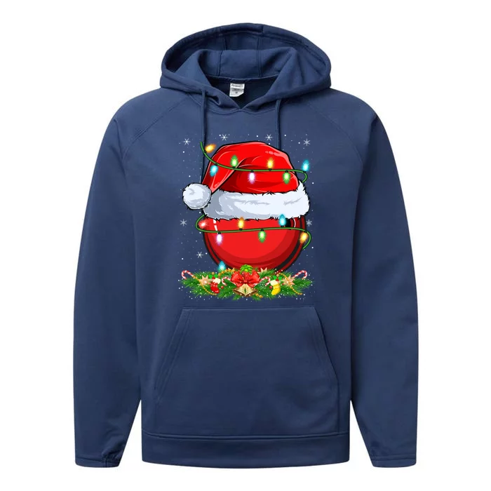 Bowling Sports Lover Lighting Xmas Santa Bowling Christmas Gift Performance Fleece Hoodie