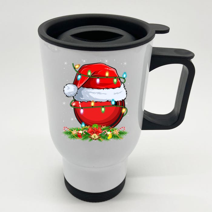 Bowling Sports Lover Lighting Xmas Santa Bowling Christmas Gift Front & Back Stainless Steel Travel Mug