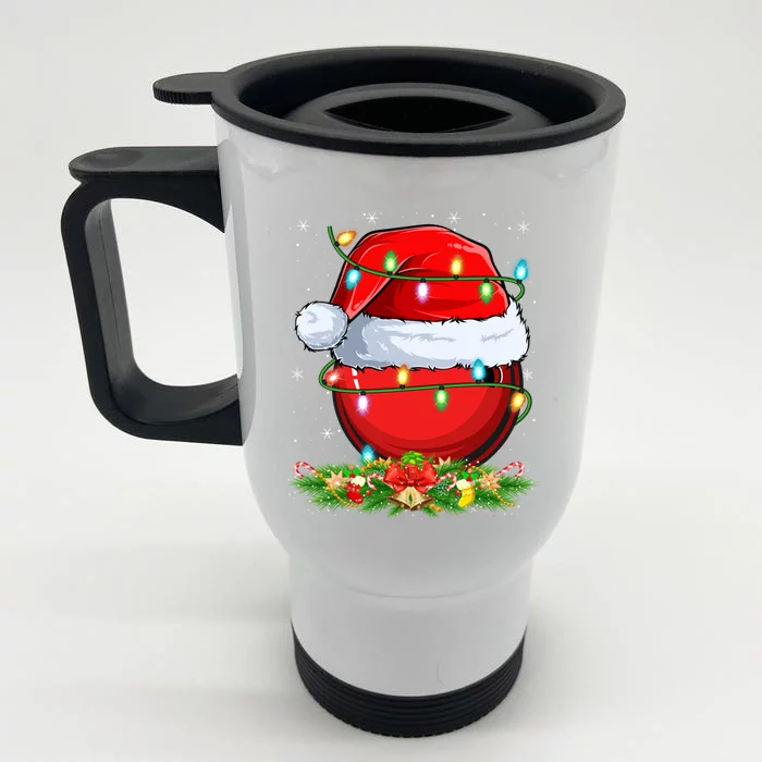 Bowling Sports Lover Lighting Xmas Santa Bowling Christmas Gift Front & Back Stainless Steel Travel Mug