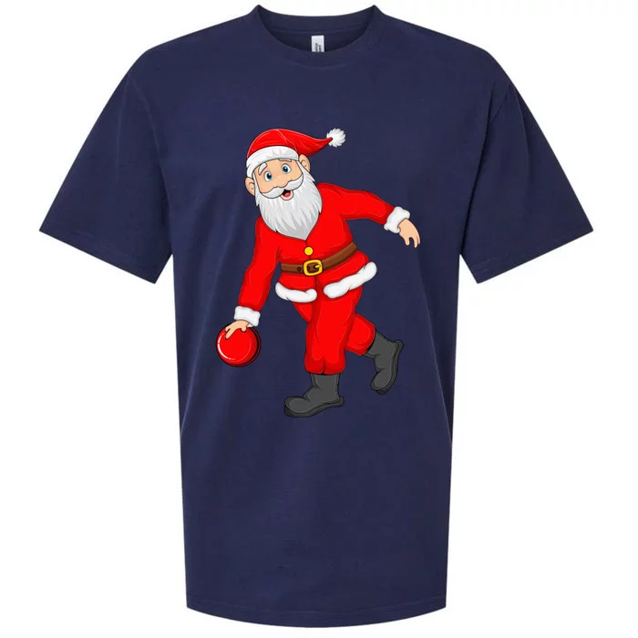 Bowling Sports Lover Santa Playing Bowling Christmas Cool Gift Sueded Cloud Jersey T-Shirt