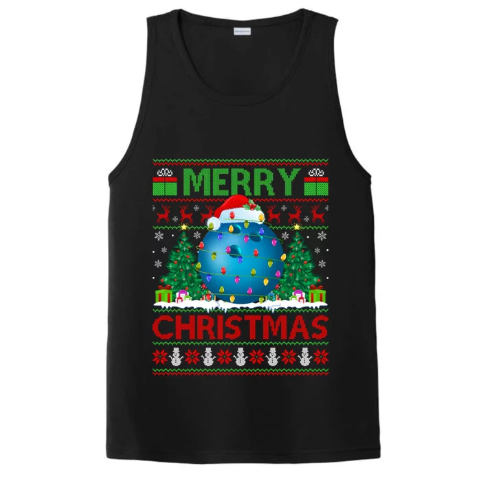 Bowling Sports Lover Xmas Tree Ugly Santa Bowling Christmas Gift Performance Tank