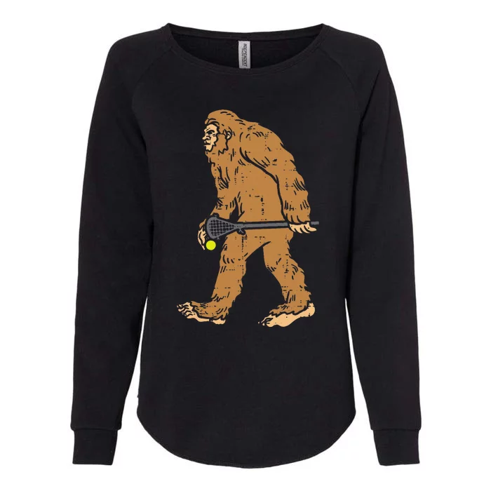 Bigfoot Sasquatch Lacrosse Funny Lax Player Goalie Womens California Wash Sweatshirt