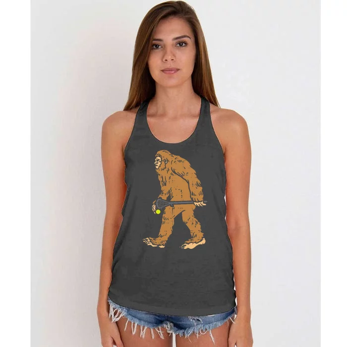 Bigfoot Sasquatch Lacrosse Funny Lax Player Goalie Women's Knotted Racerback Tank