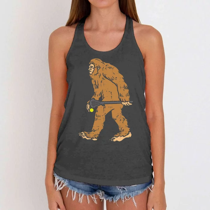 Bigfoot Sasquatch Lacrosse Funny Lax Player Goalie Women's Knotted Racerback Tank