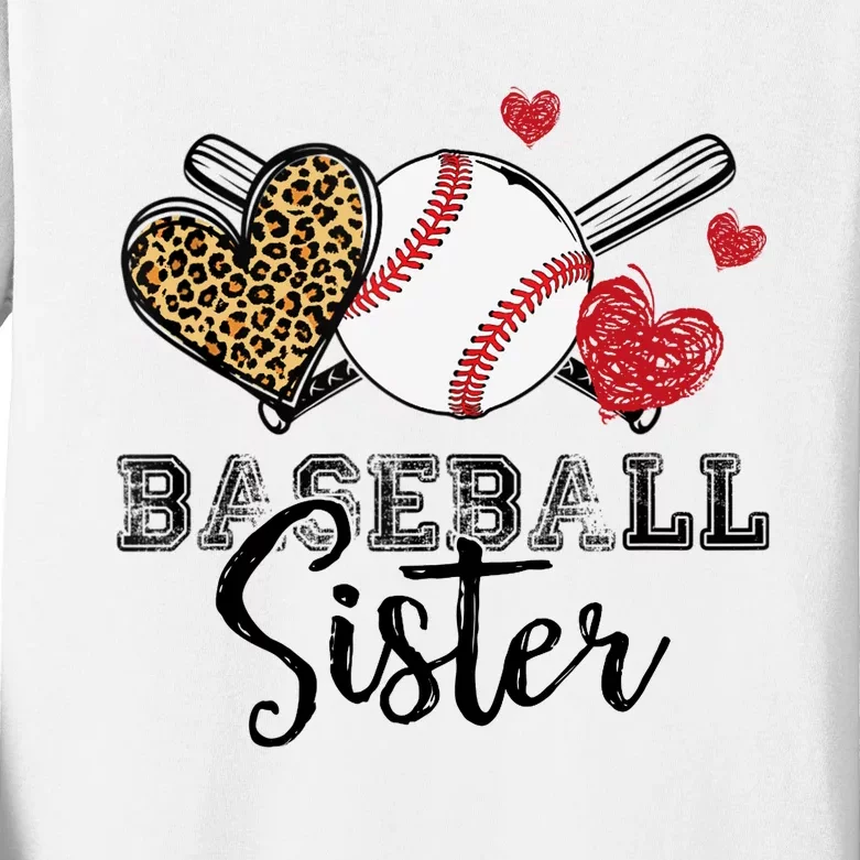 Baseball Sister Leopard Heart Funny Mothers Day Kids Long Sleeve Shirt