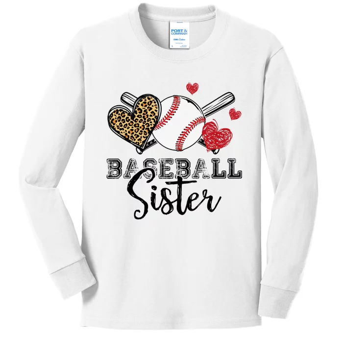 Baseball Sister Leopard Heart Funny Mothers Day Kids Long Sleeve Shirt