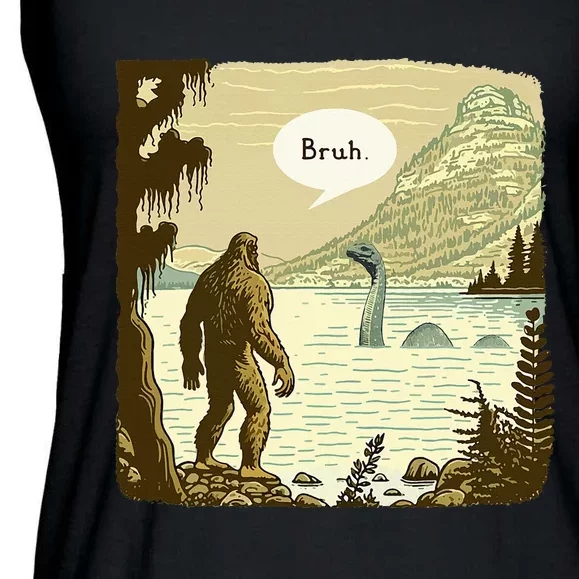 Bigfoot Sasquatch Loch Ness Monster Introvert Bruh Ladies Essential Flowy Tank