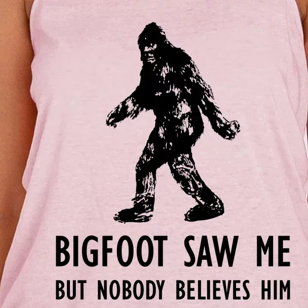 Bigfoot Saw Me But Nobody Believes Him Women's Knotted Racerback Tank