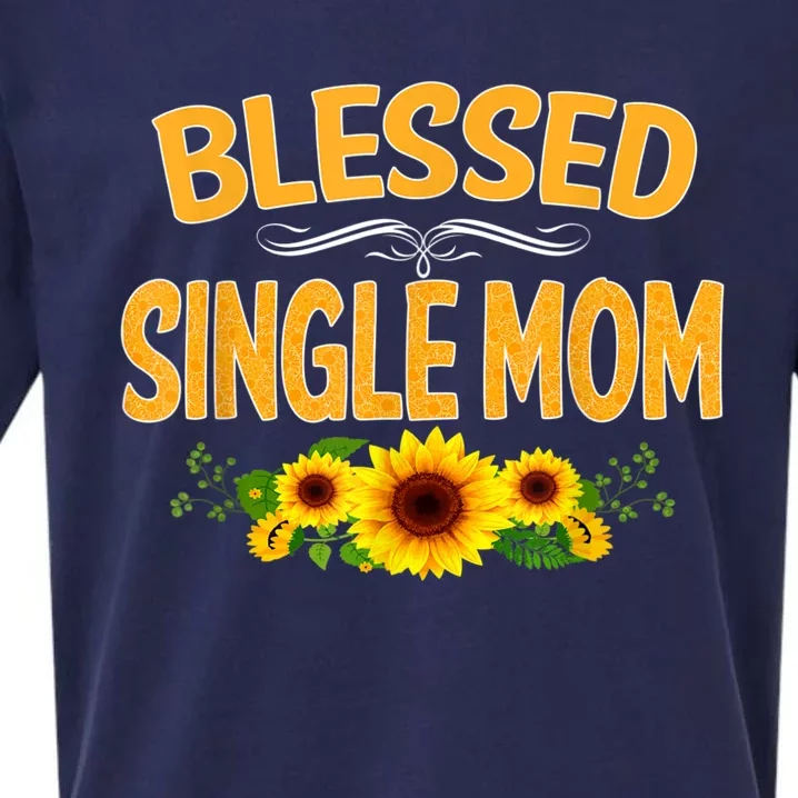 Blessed Single Mom Sunflower Thanksgiving Christmas Gift Sueded Cloud Jersey T-Shirt