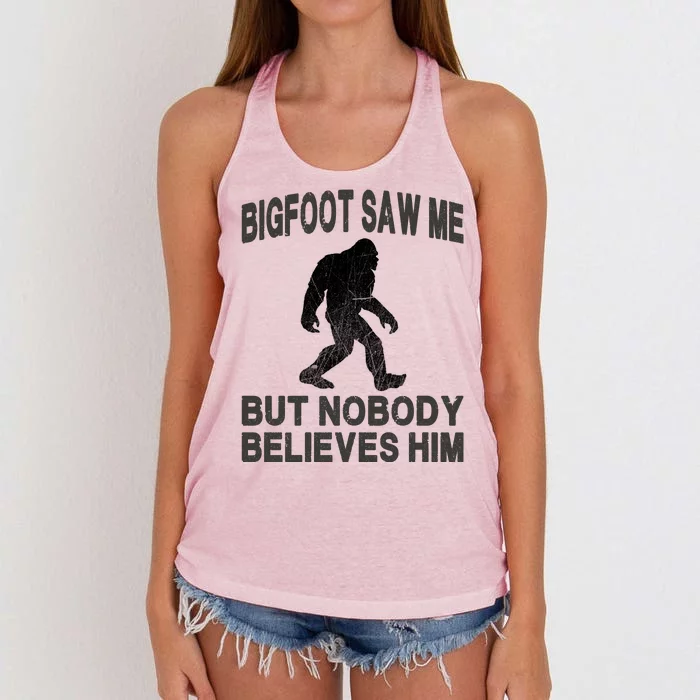 Bigfoot Saw Me But Nobody Believes Him Women's Knotted Racerback Tank