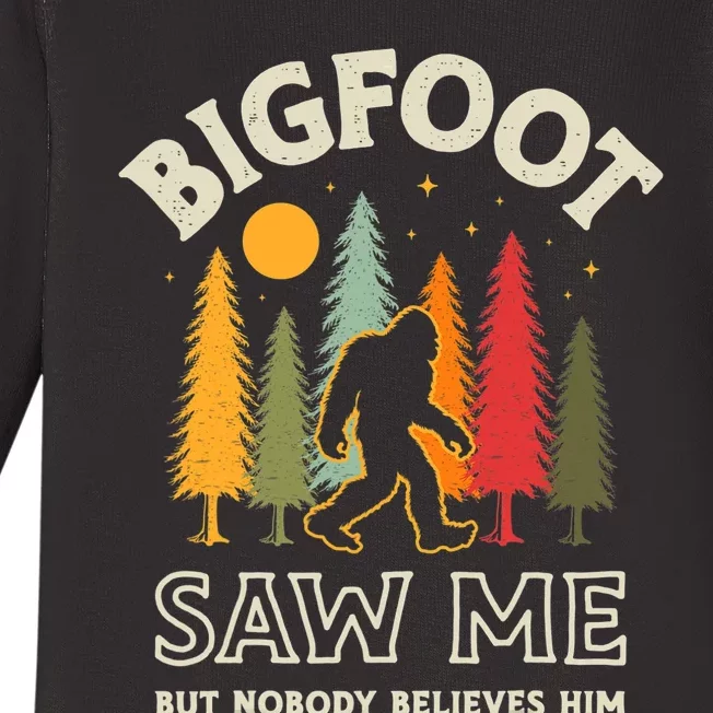 Bigfoot Saw Me But Nobody Believes Him Funny Sasquatch Retro Baby Long Sleeve Bodysuit