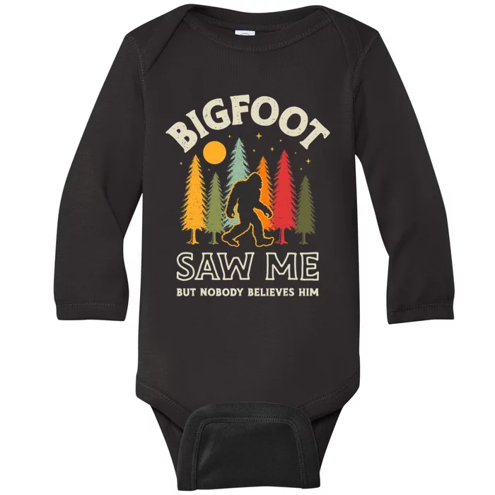 Bigfoot Saw Me But Nobody Believes Him Funny Sasquatch Retro Baby Long Sleeve Bodysuit