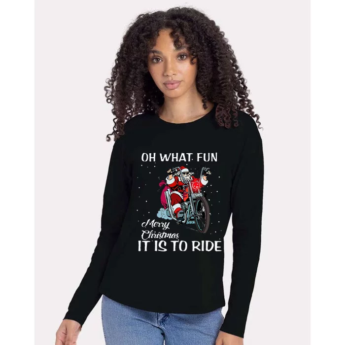 Biker Santa Motorcycle Fan Merry Christmas Xmas Holidays Womens Cotton Relaxed Long Sleeve T-Shirt