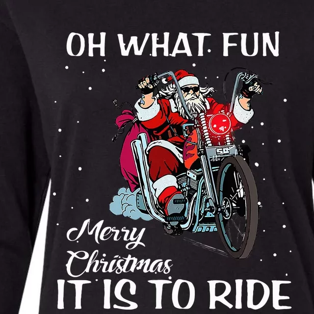 Biker Santa Motorcycle Fan Merry Christmas Xmas Holidays Womens Cotton Relaxed Long Sleeve T-Shirt