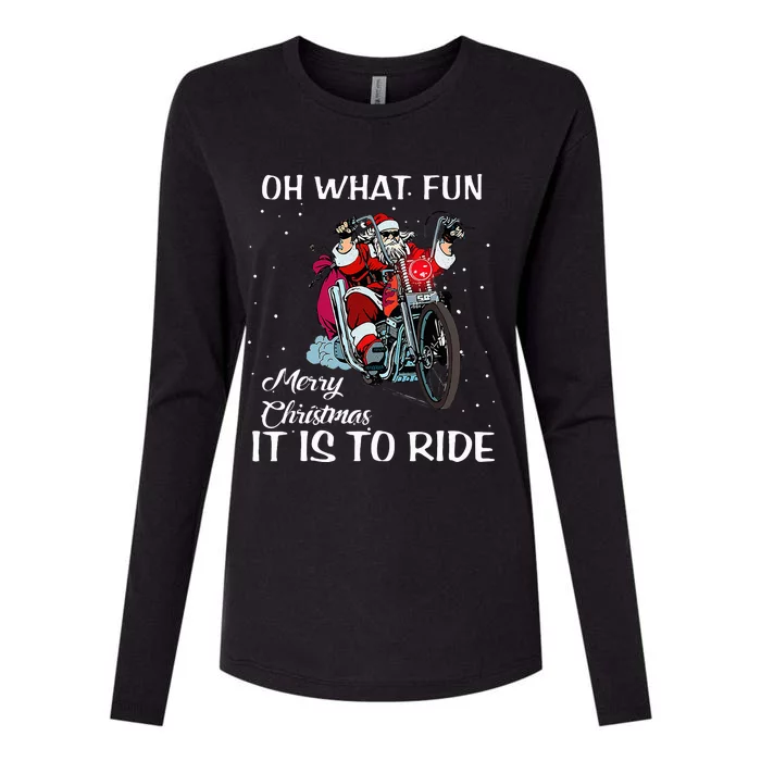 Biker Santa Motorcycle Fan Merry Christmas Xmas Holidays Womens Cotton Relaxed Long Sleeve T-Shirt