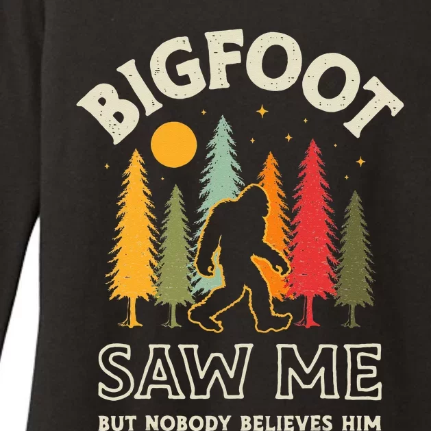 Bigfoot Saw Me But Nobody Believes Him Funny Sasquatch Retro Womens CVC Long Sleeve Shirt