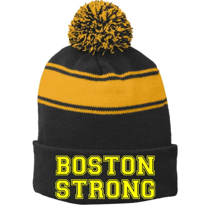 Boston Strong Marathon Running Stripe Pom Pom Beanie